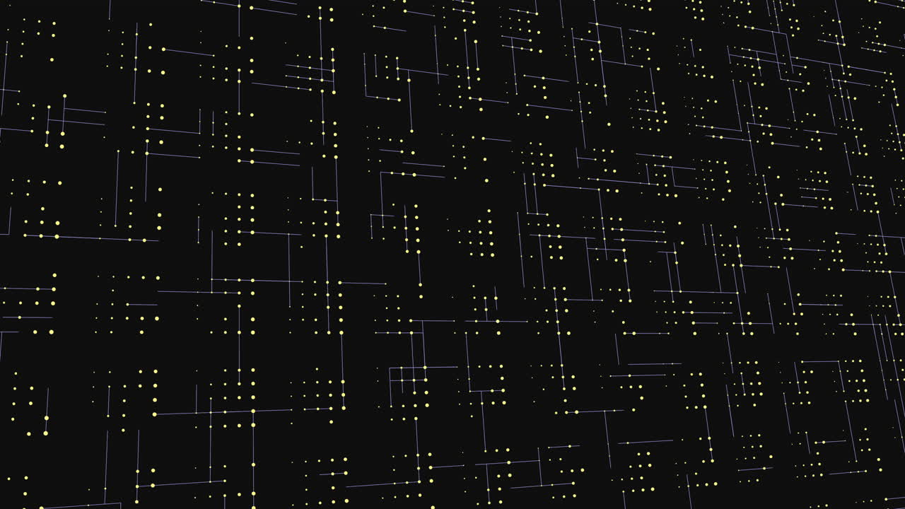 Seamless futuristic digital grid footage with glowing data nodes and minimal network lines on a dark background, ideal as a modern technology backdrop for presentations, titles or corporate videos