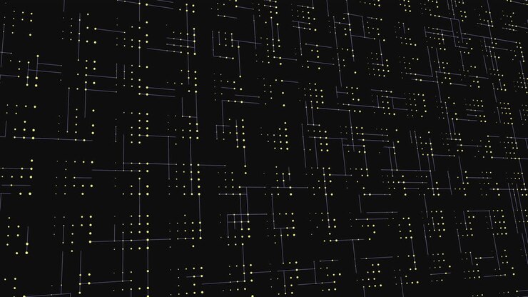Sømløst futuristisk digitalt gitter med glødende dataknuder og minimale netværkslinjer på en mørk baggrund, ideel som moderne teknologibaggrund til præsentationer, titler eller firmavideoer
