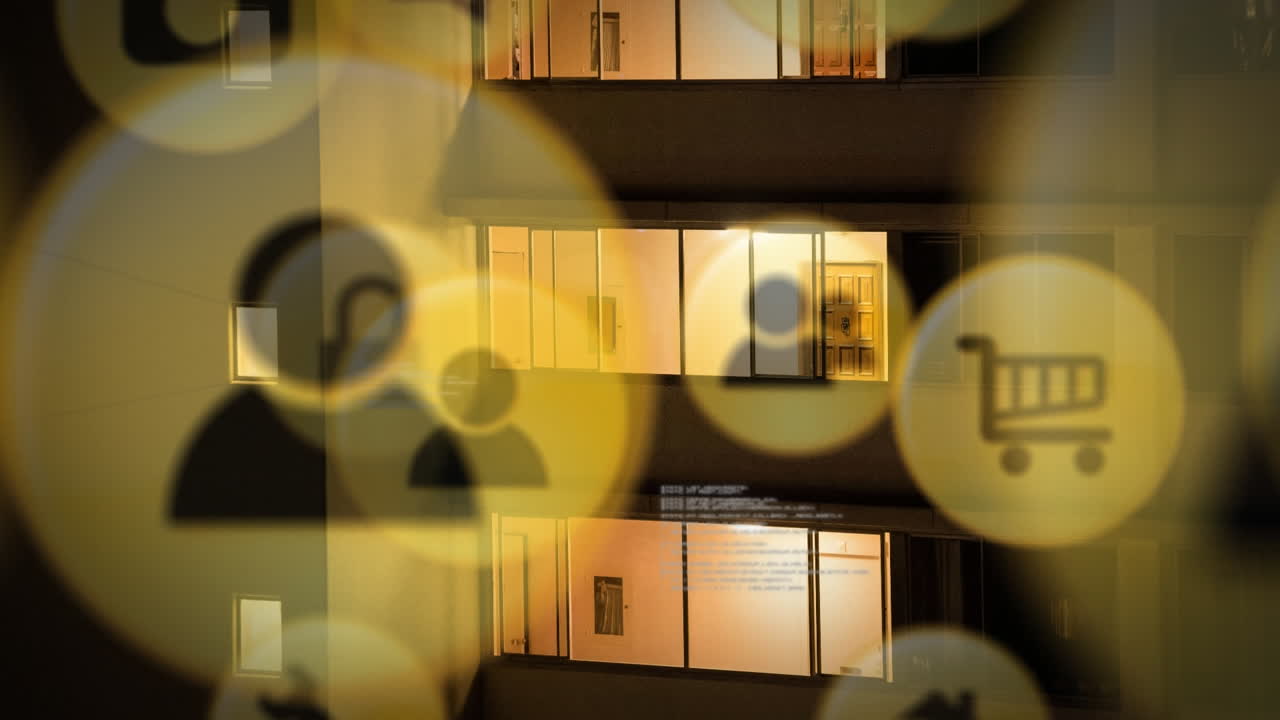 아이콘과 데이터 프로세싱을 통해 연결 네트워크의 애니메이션