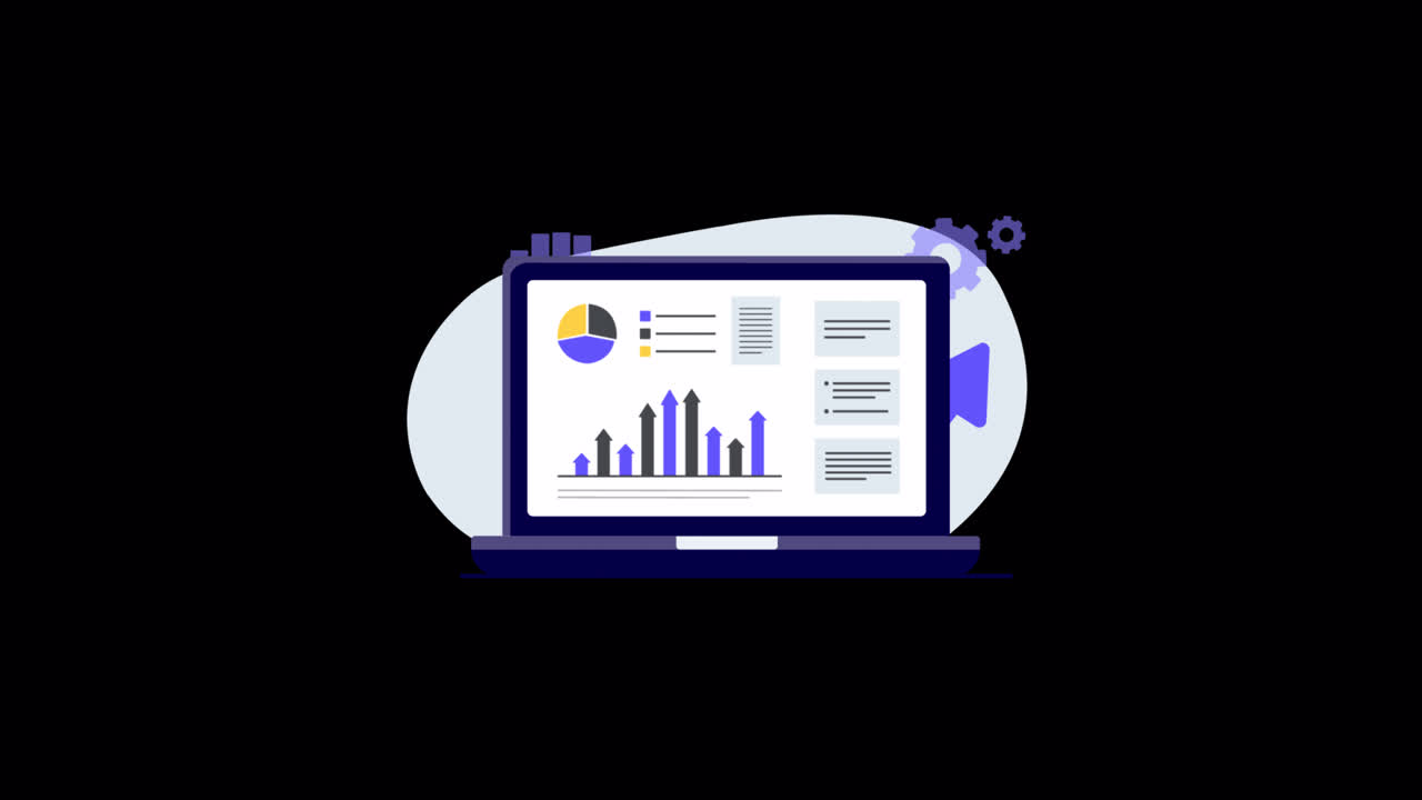 Animated Laptop Displaying Data Analytics and Business Growth