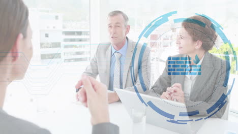 business meeting with digital data processing animation over diverse professionals