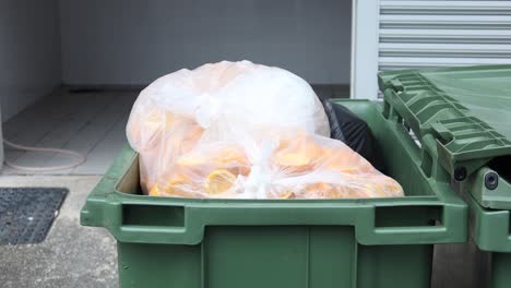 bag with garbage and rubbish bin,