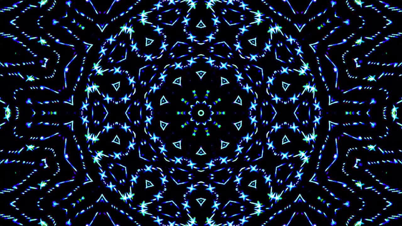 light wave abstract dots set blue color kaleidoscope black background