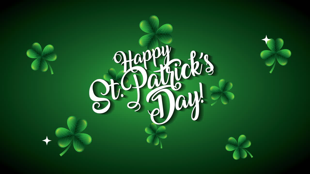 st patricks day animated card with lettering and clovers