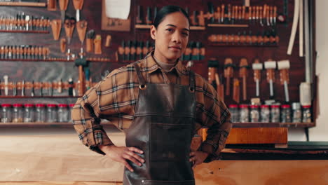 Leather-work,-portrait-of-confident-woman