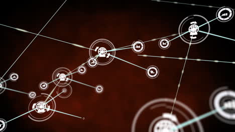animación de la red de conexiones con iconos en fondo negro