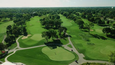 aerial view of artificial golf field surrounded by date palm trees, northbrook , illinois, chicago