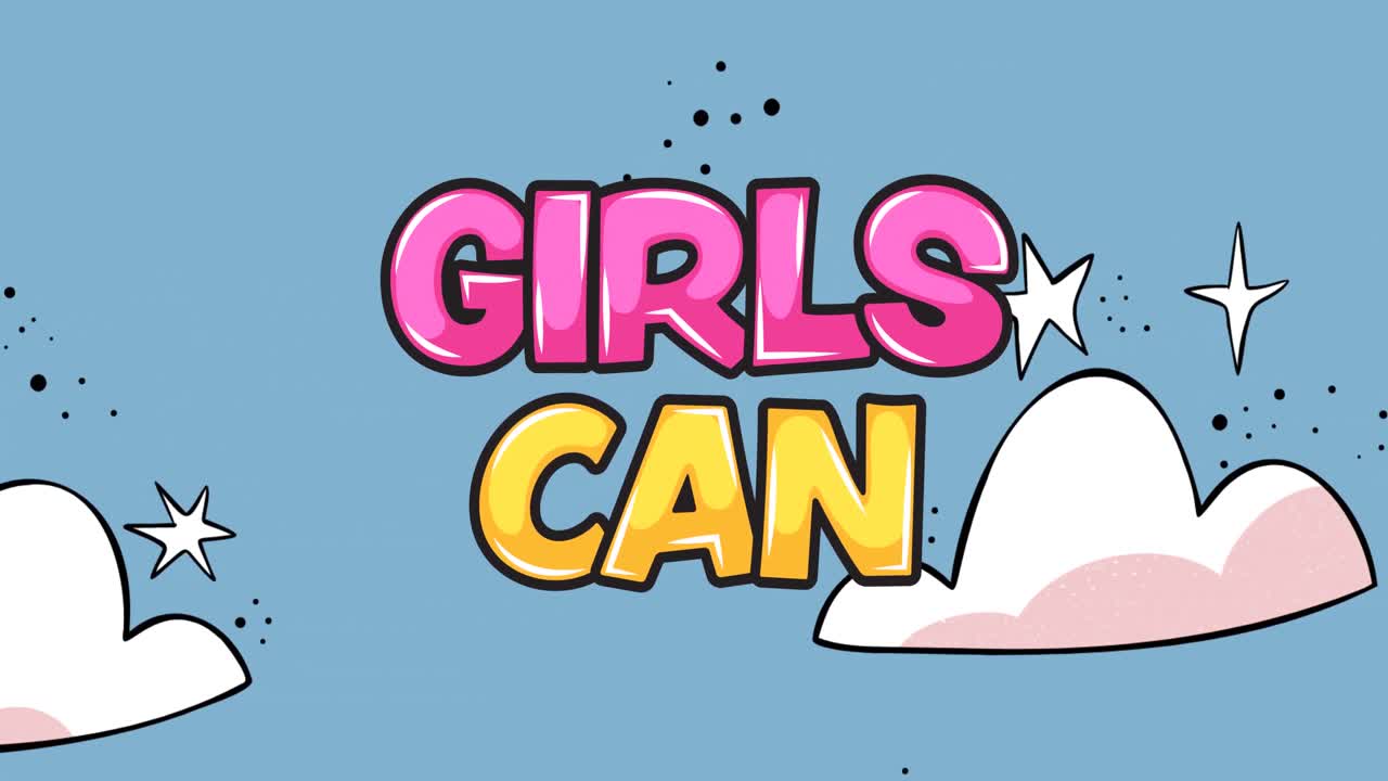 밤하늘 위의 텍스트 소녀들의 힘의 애니메이션