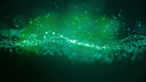 green floating particles with triangle shapes. motion of particles in 4k loop.