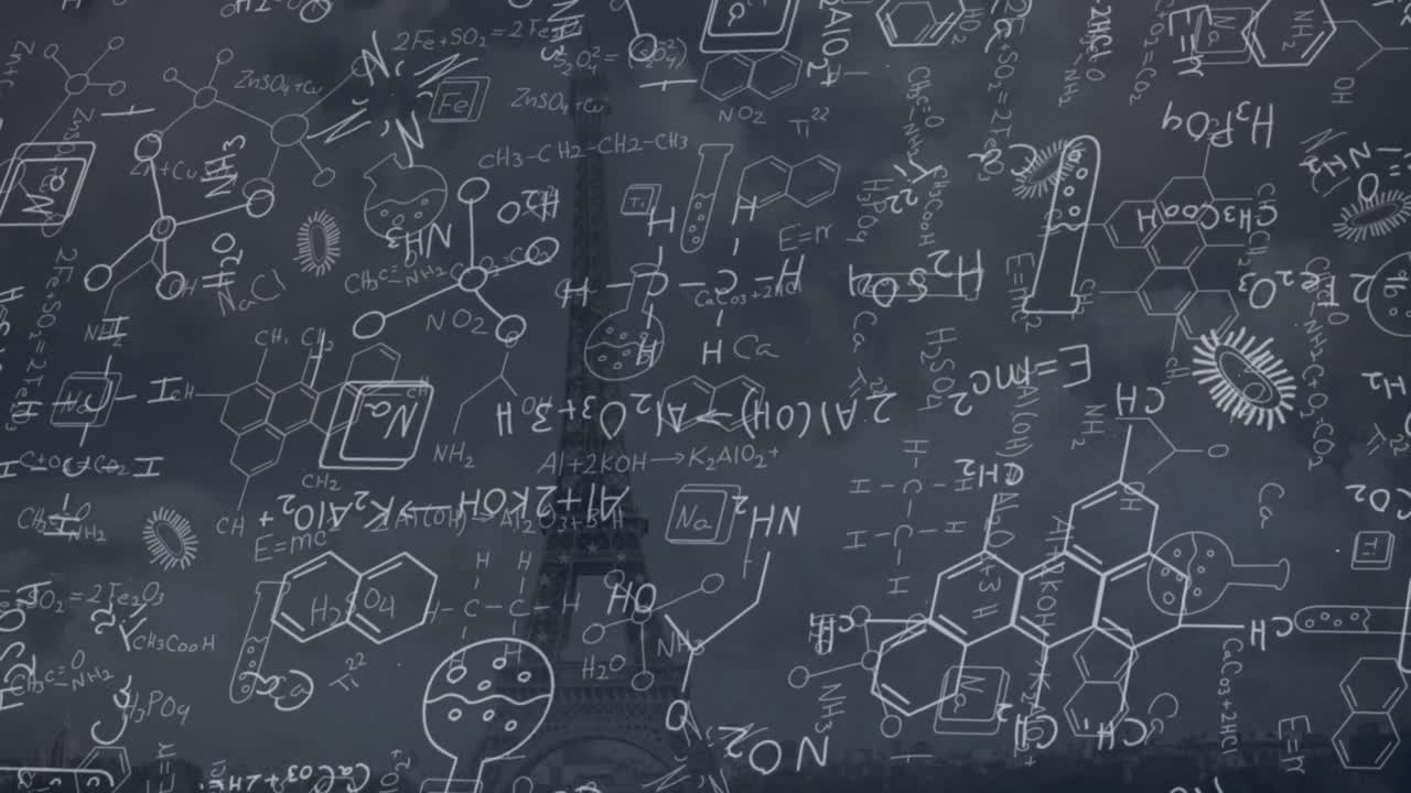 검은색 배경에 있는 화학 공식의 애니메이션
