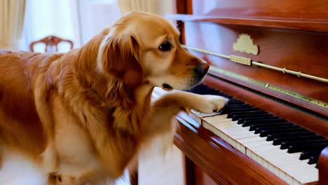 golden retriever playing piano