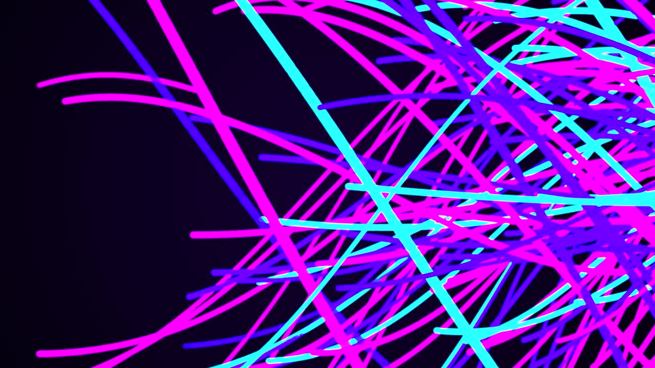 líneas de neón de animación 4k en bucles sin costuras. líneas de neón multicolores caóticas abstractas luz ultravioleta fluorescente, espectro azul rojo rosa violeta telón de fondo generado por computadora