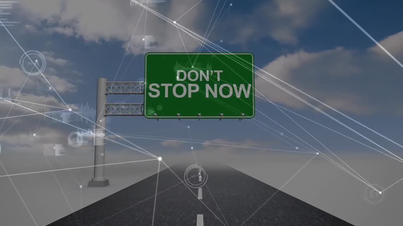 녹색 도로 표지판 위의 아이콘으로 연결 네트워크의 애니메이션