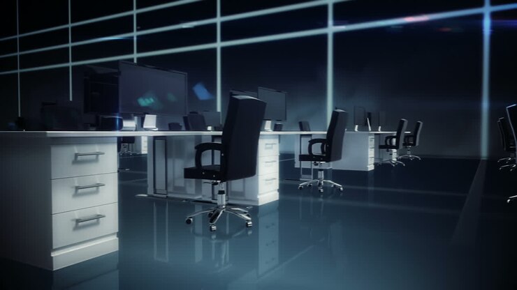 Empty office with desks and computers