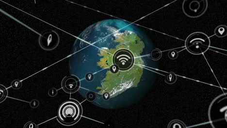 Animation-Des-Netzwerks-Von-Verbindungen-Mit-Symbolen-Auf-Der-Ganzen-Welt