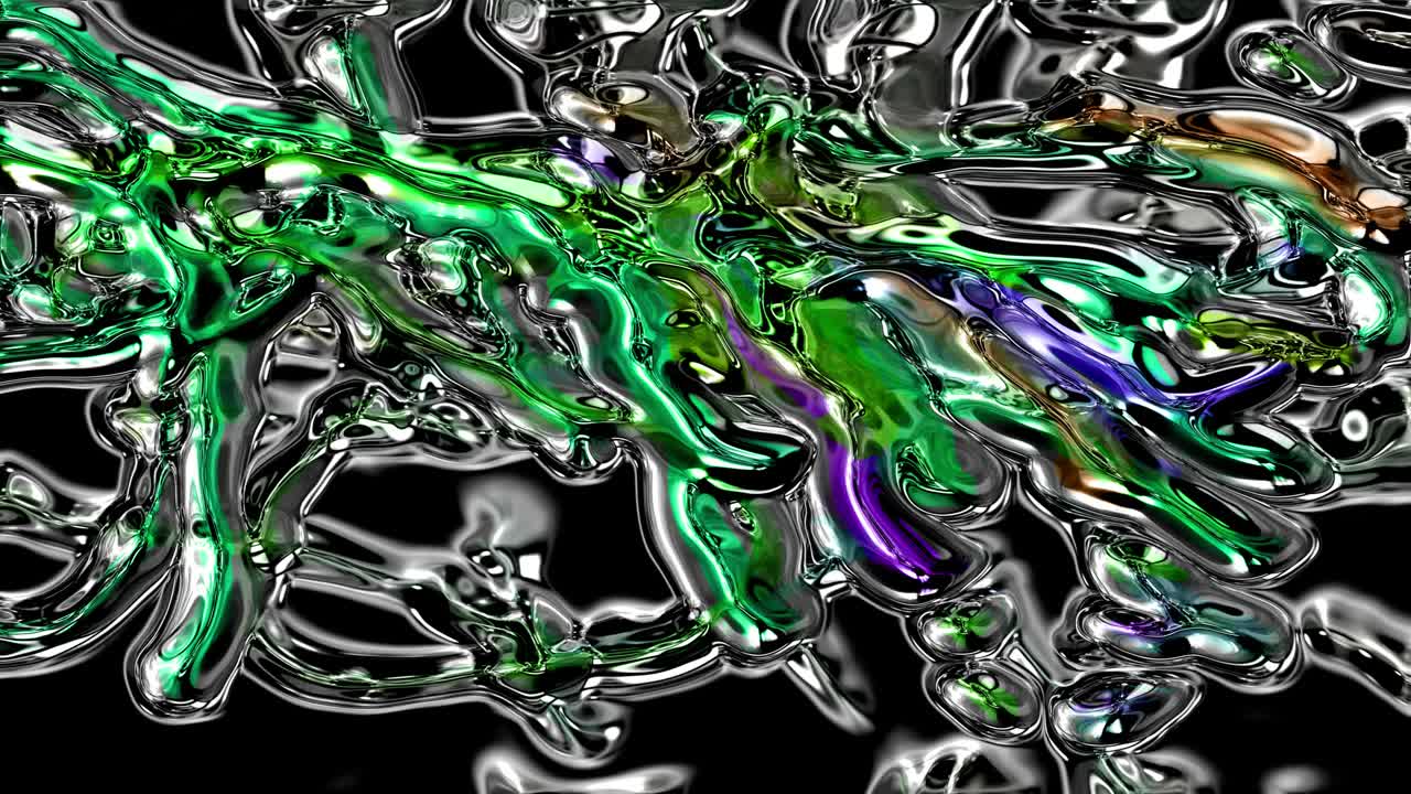 끝없는 루프로 액체 금속 텍스처를 가진 애니메이션 배경입니다.