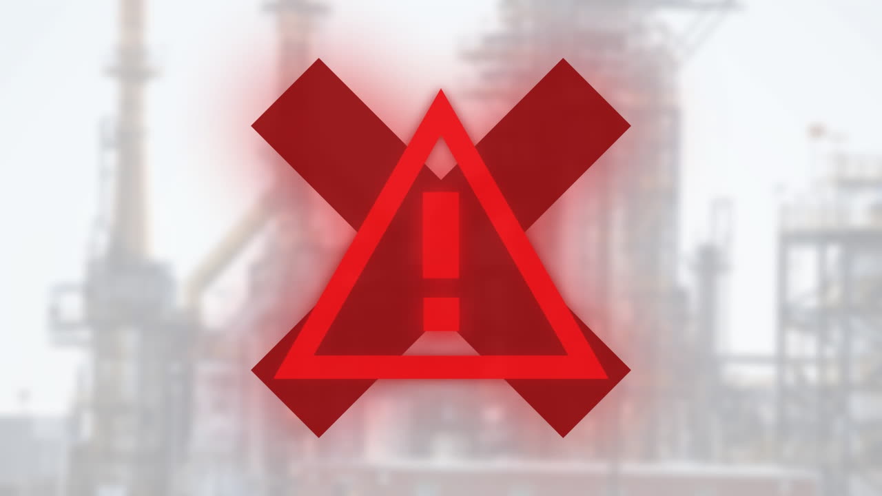 ⁇ 은 경고 표지판과 십자가 구조물 배경에 간섭