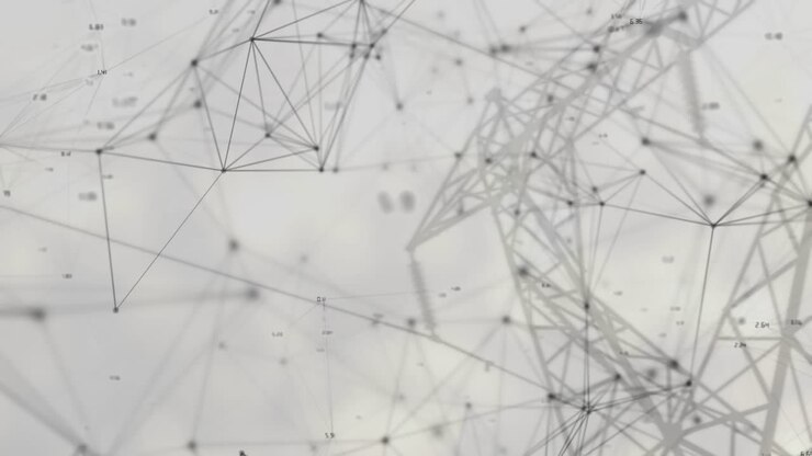 Animazione di reti di connessioni e numeri su sfondo grigio