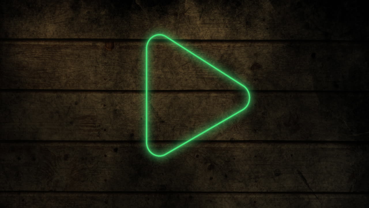 Animation of glowing neon arrow icon on brick wall