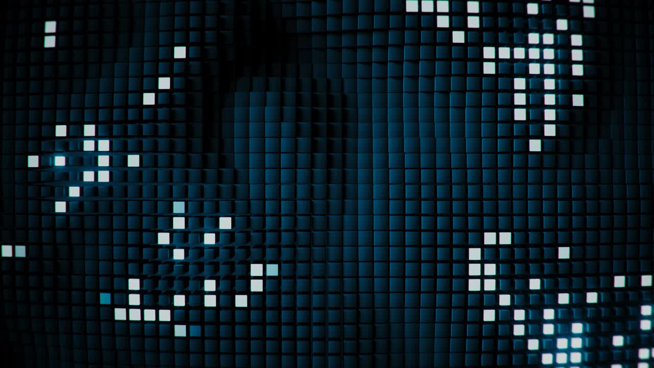 Futuristic matrix of glowing blue cubes VJ loop 3D render animation