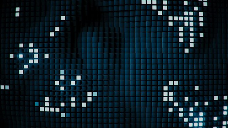 Futuristic matrix of glowing blue cubes VJ loop 3D render animation