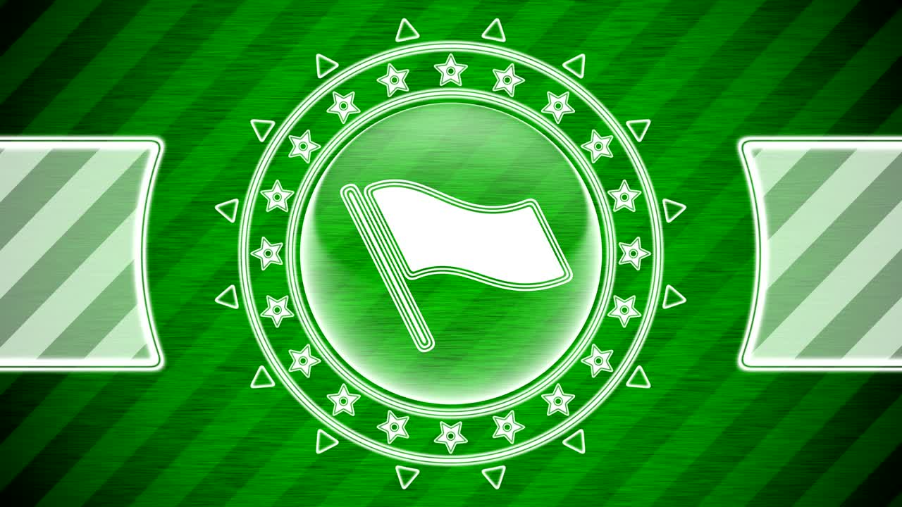 icono de la bandera en forma de círculo y fondo a rayas verdes. ilustración.