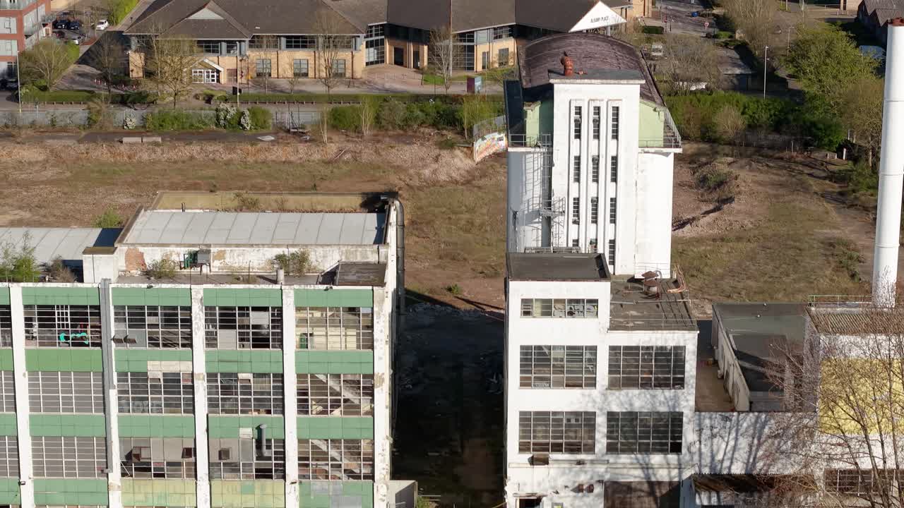 Welwyn garden city Wheat quarter aerial view across vacant disused offices and storehouse