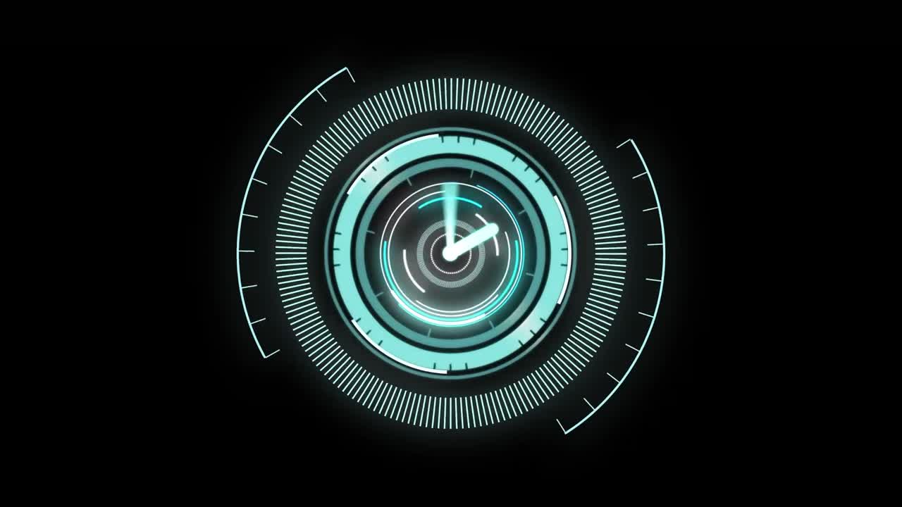 Animation of scope scanning with clock over black background