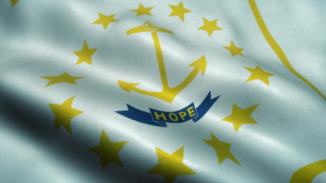 바람에 흔들리는 로드 아일랜드 국기 로드 아일랜드의 국가 발 로드 아일랜드 주의 표지 모양의 원활한 루프 애니메이션