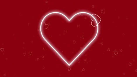 animation of neon heart shape flickering over hearts on red background