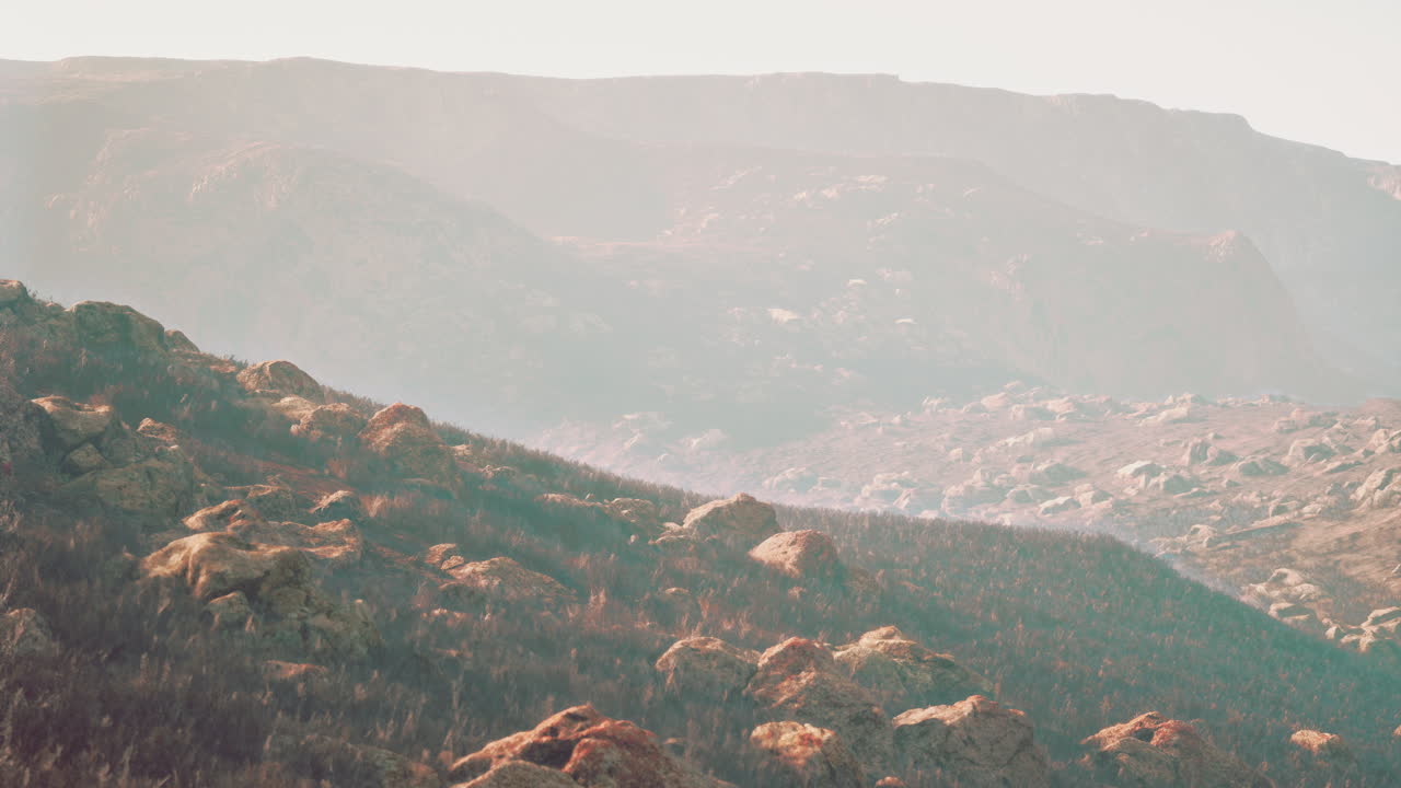 paisaje de montaña con niebla
