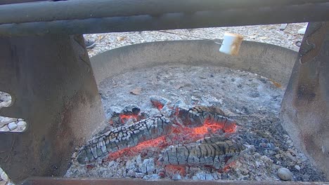 Roasting-a-Large-Delicious-Marshmallow-over-a-Campfire