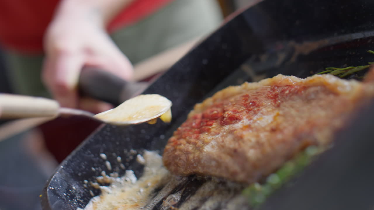 Butter Basting Steak in Hot Pan
