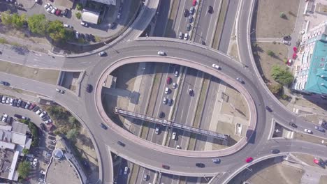 Spinning-4k-aerial-shot-of-Roundabout-and-highway-in-New-Belgrade