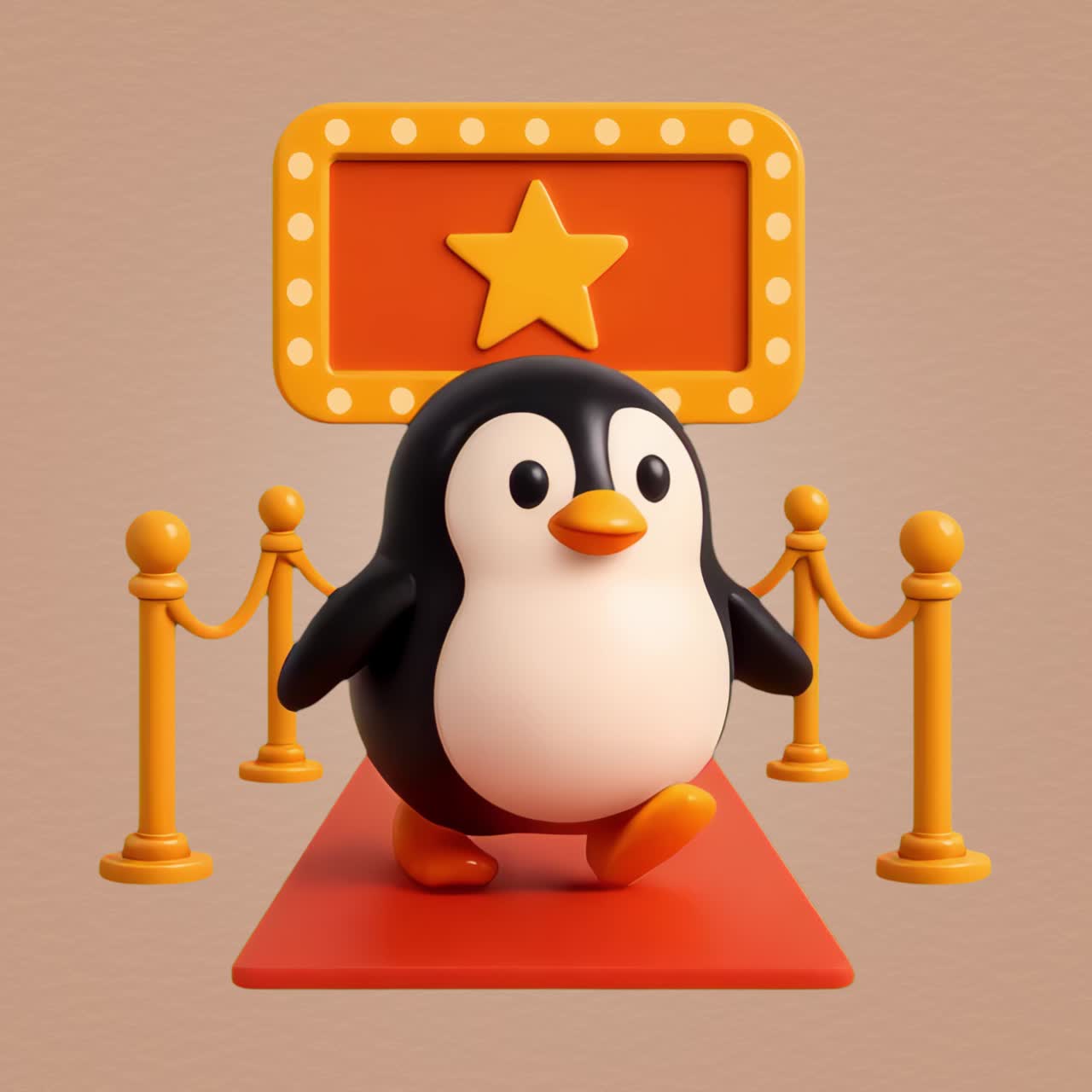 Cute penguin on red carpet animation isolated asset, transparent 4K video, alpha channel, ProRes