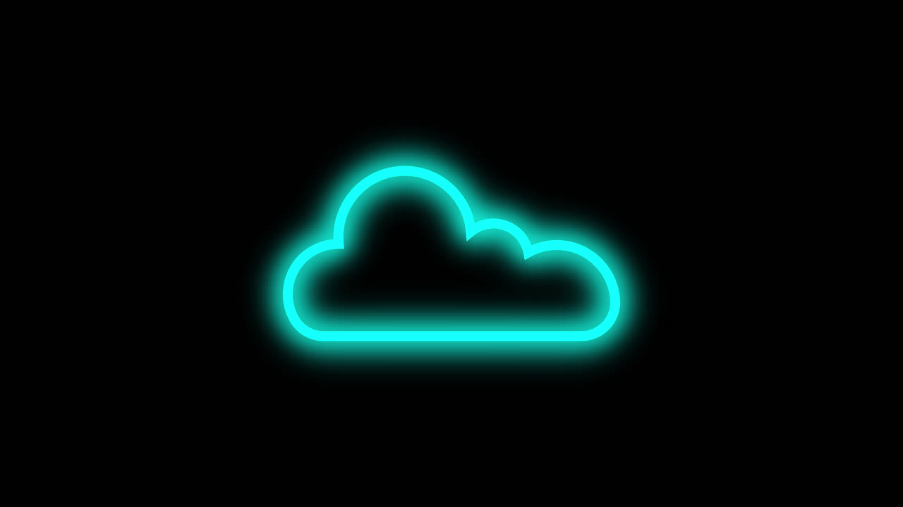 Glowing Neon Cloud Icon Animation on Black Background