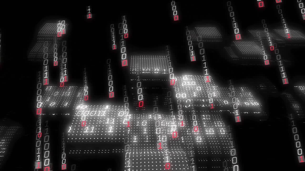 animación del procesamiento de datos sobre un fondo negro