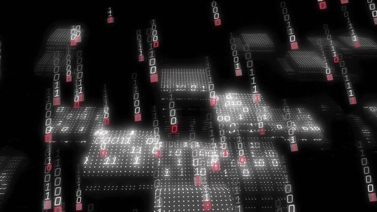 Animation of data processing on black background
