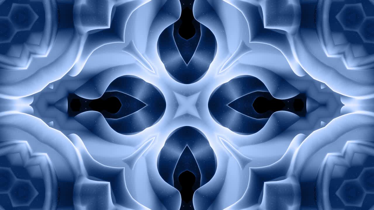 Smooth looped animation of 3d abstract soft black matte 3d shape in symmetrical structure of matte material light glow glitter, changes shapes smoothly cyclical.