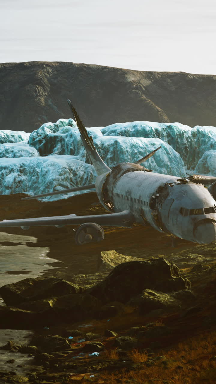 restos de aviones abandonados en un paisaje congelado