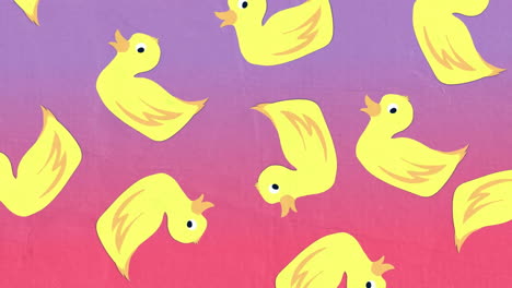 animation of ducks moving on purple to pink background