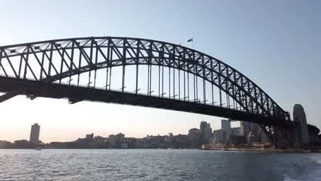 sydney harbour bridge during sunset in australia - wide shot