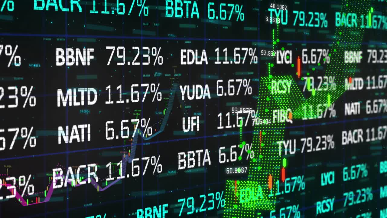 Elaborazione dati del mercato azionario su sfondo nero