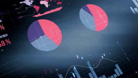 animación digital del procesamiento de datos financieros y estadísticos contra un fondo azul