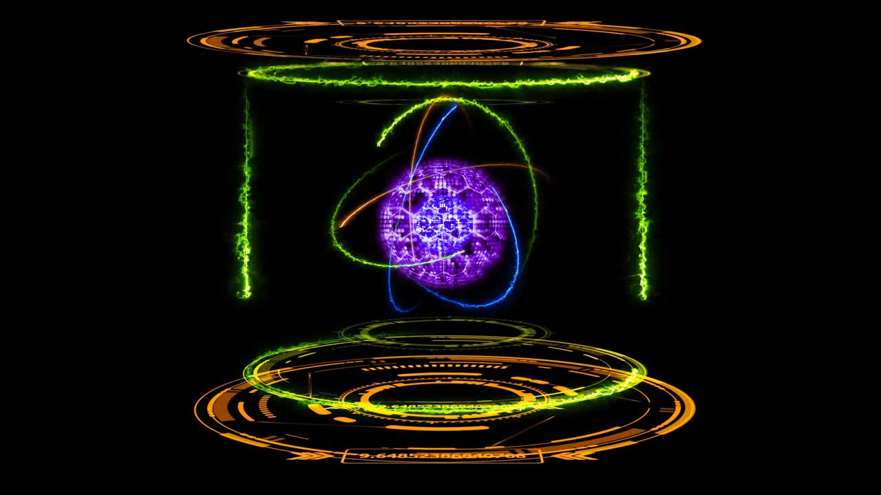 양자 미래 컴퓨터 추상적인 파란 빛 구 구 핵심 시각화 디지털 실험실 에서 천둥 에너지