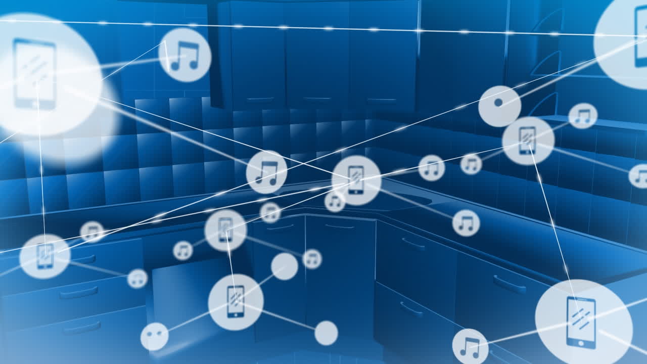 주방 내부의 연결 네트워크의 애니메이션