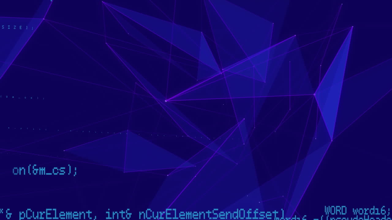 animación de la red de conexiones y procesamiento de datos sobre fondo azul