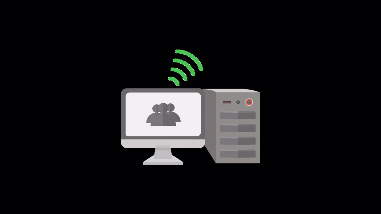 Flat Design Animation of a Desktop Computer Connecting to a Network