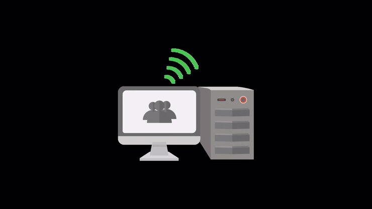 Flat Design Animation of a Desktop Computer Connecting to a Network