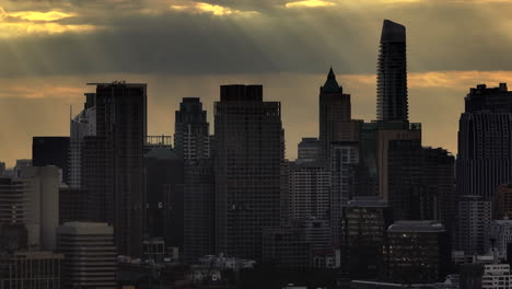 dramatic city skyline at sunset